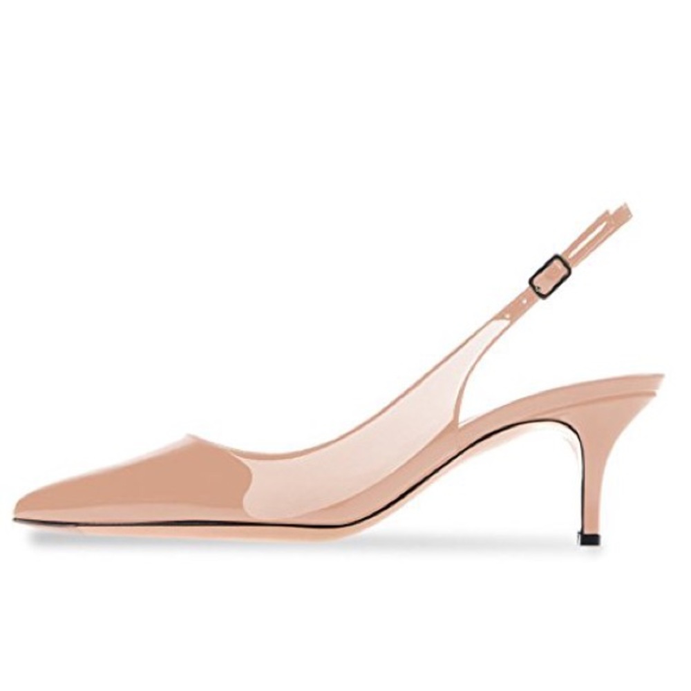 Leather Pointed Toe Heel Slingback Dress Pump